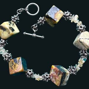 Bumblebee Jasper Citrine Bracelet Sterling Silver Artisan Boho Statement Jewelry